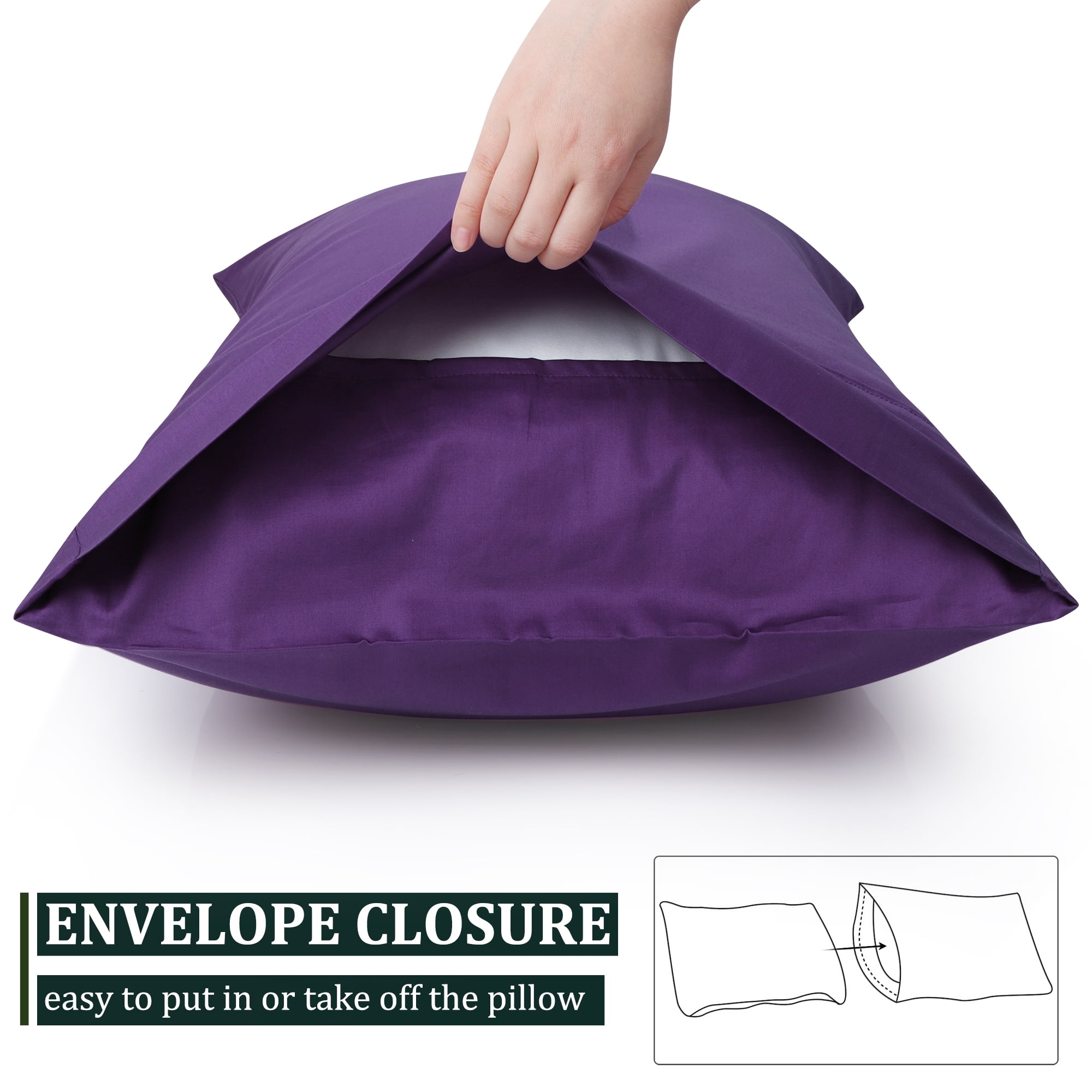 Unique Bargains Pillowcase Set of 2, Cotton with Envelope Grape Standard