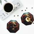 thumbnail image 4 of Honeii Artistic Flower Butterfly Skull print Leather Coaster Set of 4, ideal for safeguarding your furniture from drinks spills and effortless cleanup-Octagon, 4 of 6