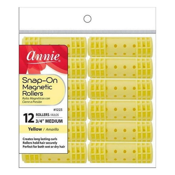 Annie Snap-On Magnetic Rollers – Medium 3/4" Yellow 12 Pcs 1223