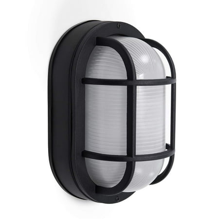 

CORAMDEO Outdoor 10.6 Oval LED Nautical Bulkhead Light Flush Mount for Wall or Ceiling Wet Location 125W of Light 1200 Lumens 3K Black Cast Aluminum with Frosted Glass Lens (C025-830LED-BK)