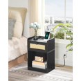 thumbnail image 4 of Nightstand, End Table with Charging Station, Side Table with Rattan-Style Drawer and Storage Shelf, Modern Sofa Table with 1 AC Outlet and 2 USB Ports, for Bedroom, Black MBZ01UBB, 4 of 9