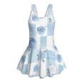 thumbnail image 4 of Tutolipy Blue Floral Pattern Girls Beach Swimsuit, Skirt Cross Shoulder Strap Design Girls One Piece Swimsuit with Skirt Bottom for Summer, Size 8-9 Years, 4 of 8