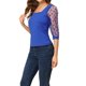 thumbnail image 4 of INSPIRAR CHIC Blusa de malla semitransparente de cuello cuadrado con puntos, mangas 3/4, talla XS, azul real, 4 of 7