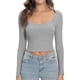 thumbnail image 1 of Blusa Mangas Largas Top Camisa básica de algodón Estilo casual Mujer Traje diario simple Kuymtek Gris T M para Mujer, 1 of 7