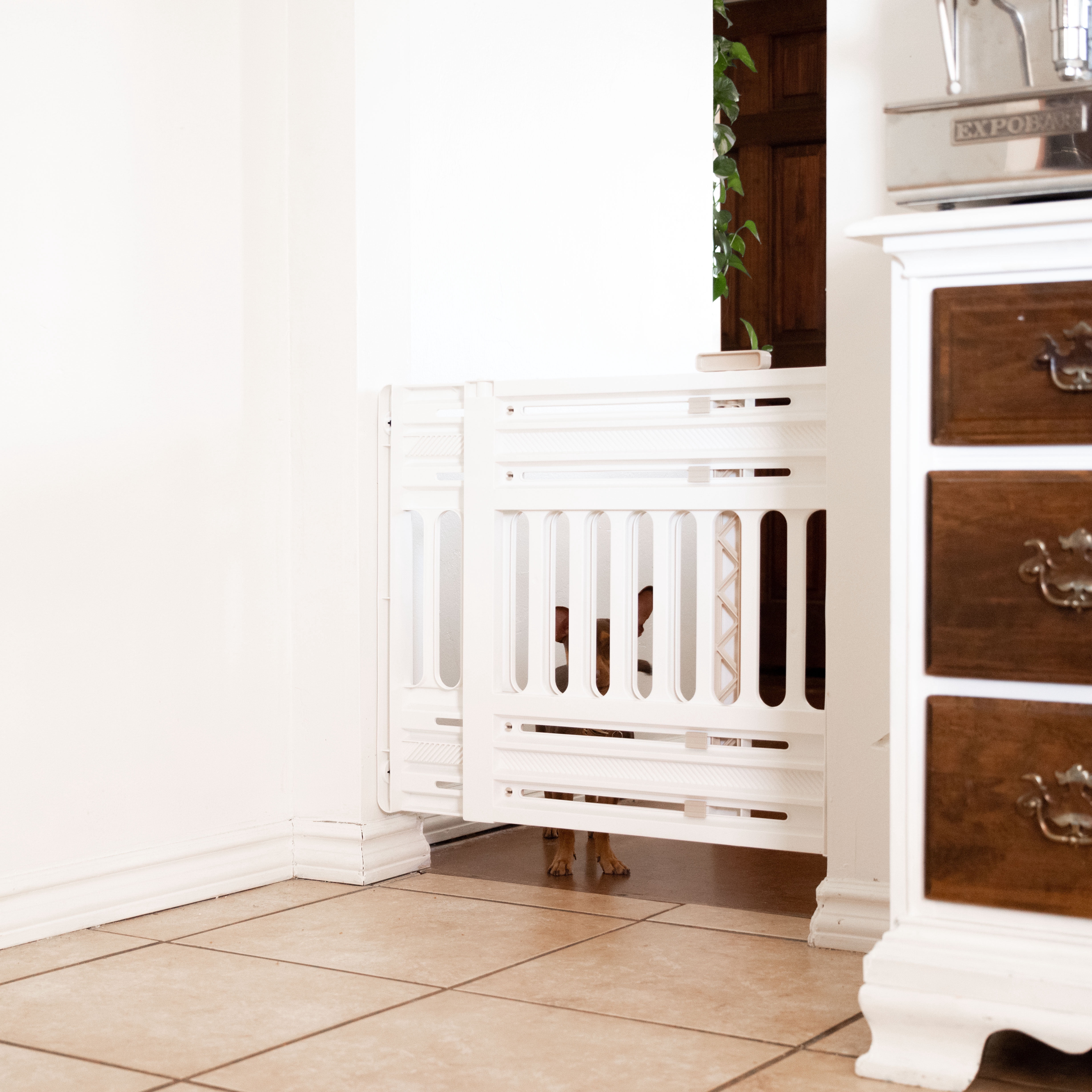IRIS 24"-39" Portable Expandable Pet Gate, Adjustable Pet Barrier for Puppy Small Dog Fits Most Doorways Easy