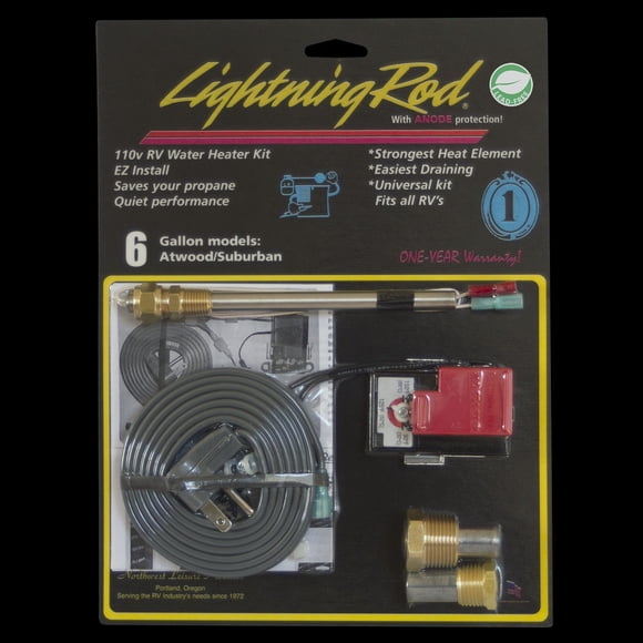 Western Leisure Convertisseur de Chauffe-Eau LR-425 Lightning Rod; Capacité de 6 Gallons; avec 2 Anodes en Zinc/thermostat Réglable/drain