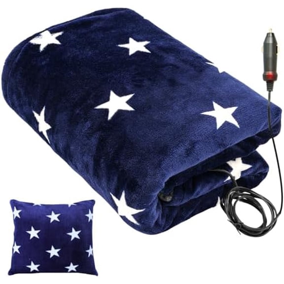 Car Heated Blanket - 12-Volt Portable Blanket for Car, Truck, SUV, RV - Soft Flannel and Sherpa - Travel Size 59" x 43"$$Vehicle Parts & Accessories