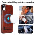 thumbnail image 2 of for iPhone XR PU Leather Back Case, Built-in Invisible Stand [Compatible with Magsafe] Protective Slim Kickstand Anti-fall Phone Cover Compatible with iPhone XR, Brown, 2 of 8