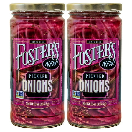 Foster's Pickled Red Onions in a Jar,  16oz, 2 Pack, Traditional Vegetables Recipe for over 40 years, Low Calorie Snack Chopped Onion, Gluten Free, Fat and Preservative Free Red Onion