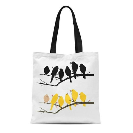 Grocery Getter Decal ASHLEIGH Canvas Tote Bag Yellow Love Birds Wall Decal Tree Branch Silhouette Group Durable Reusable Shopping Shoulder Grocery Bag ()