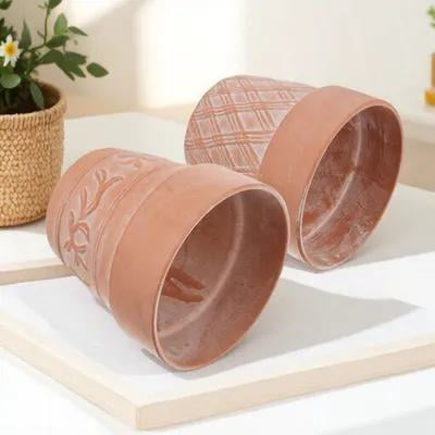 OUNONA Red Ceramic Terracotta Flowerpot for Indoor Display Desk Planter