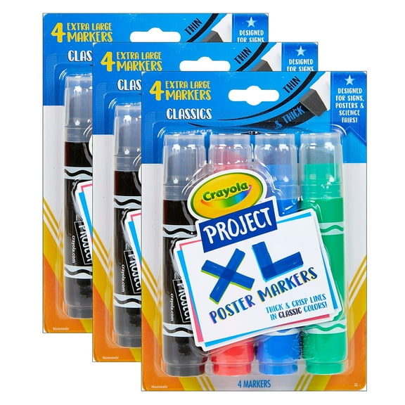 Crayola Project XL Poster Markers 4 Classic Colors Per Pack 3 Packs (BIN588356-3)