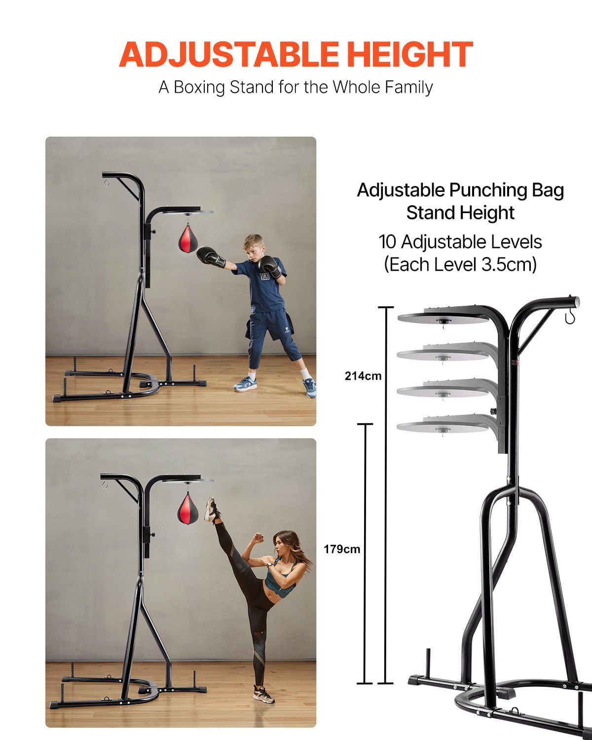 Freestanding 2-in-1 Punching Bag Stand with Adjustable Height, Heavy Duty Steel Construction for Boxing & Speed Bag, 140 lbs Capacity Home Gym Rack