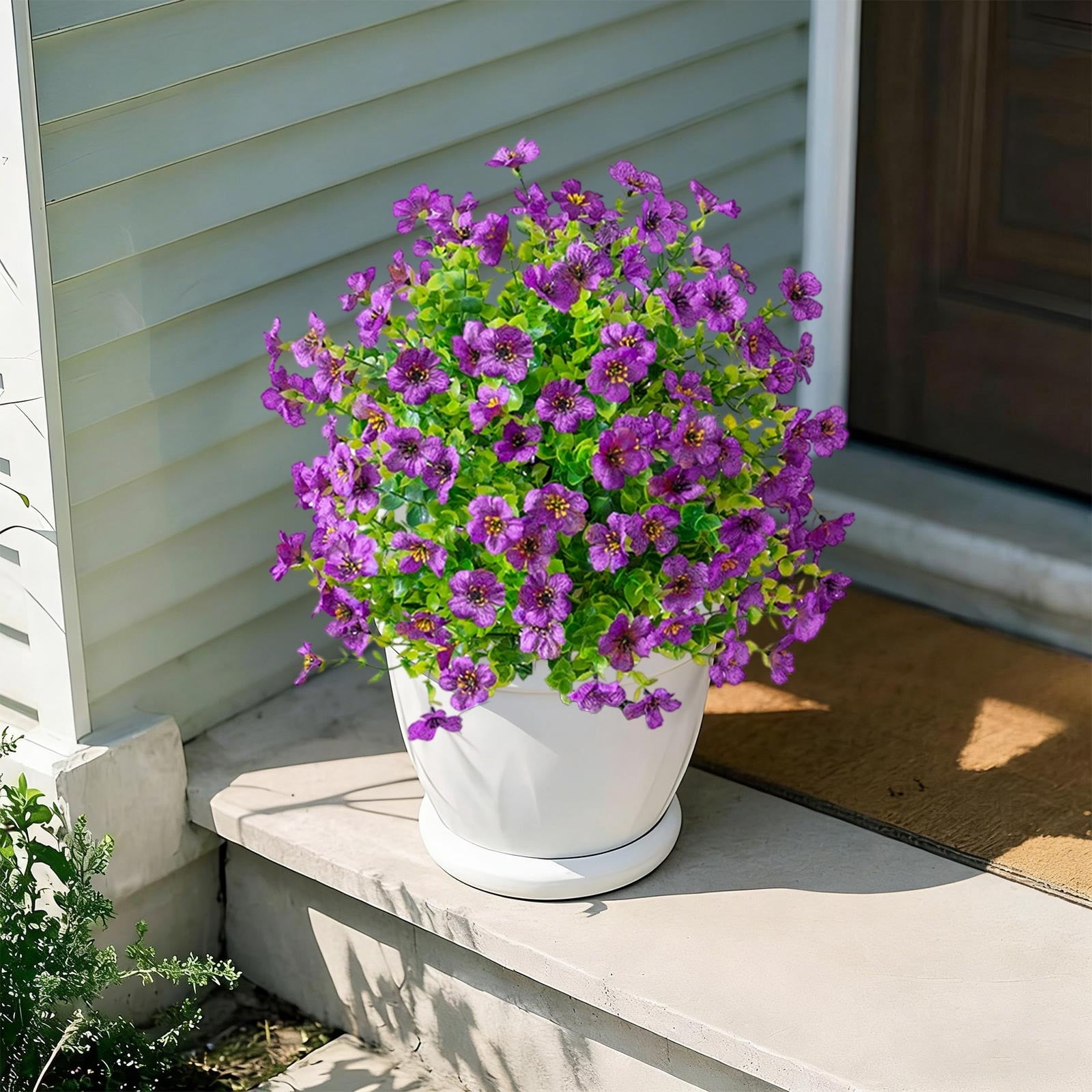Fmxomd Artificial Boxwood Topiary Flowers with Spike 22", UV Resistant Fake Topiary Balls Tree Outdoor, Realistic Faux Violet Greenery Shrubs for Spring Porch Outdoor Planter