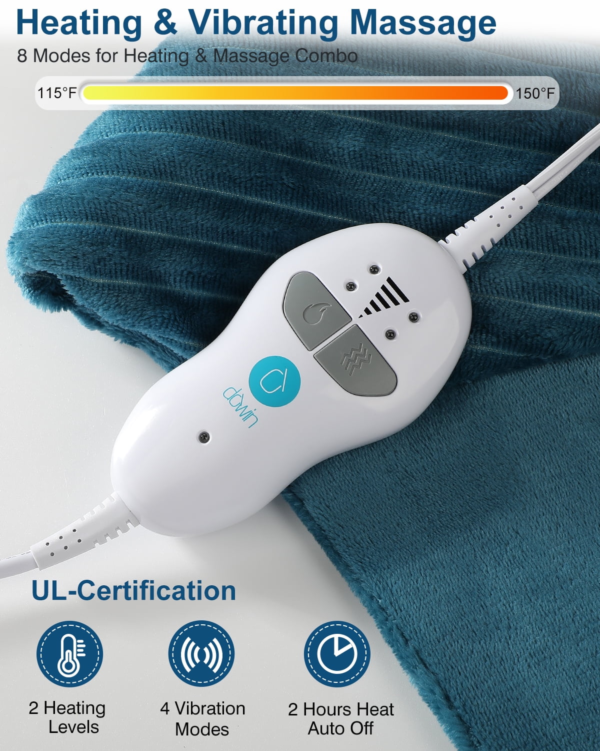 Heating Pad with Massager for Back Pain Relief 24 x35inch,Auto-Shut Off, 2 Heat Settings Wearable Heating Pad Wrap,Machine Washable,Teal