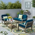 thumbnail image 2 of Giselle Patio Conversation Set with Coffee Table, 4-Seater, Acacia Wood, Gray Finish with Teal Outdoor Cushions, 2 of 14