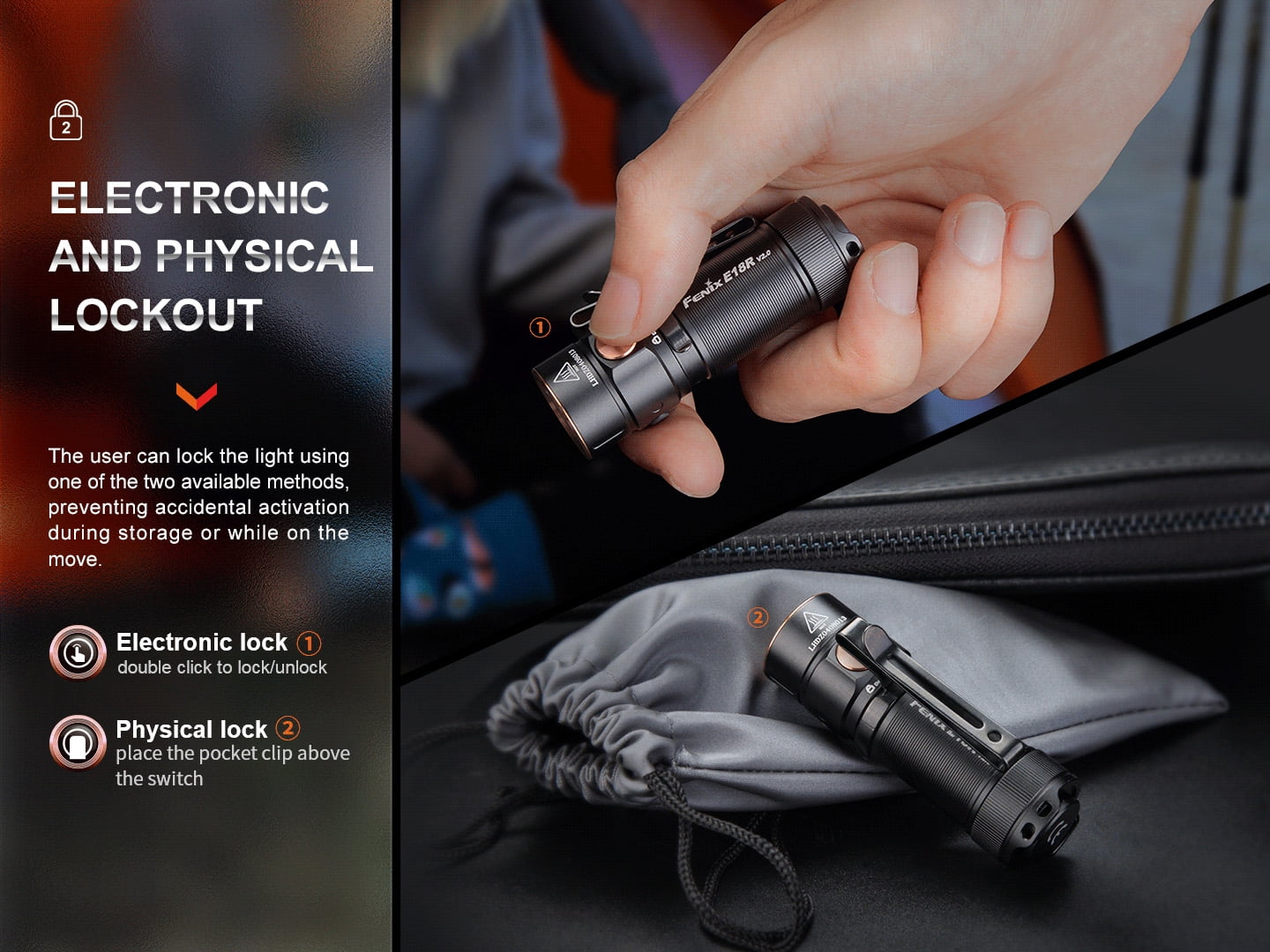 Fenix E18R v2.0 1200 Lumen Rechargeable EDC Flashlight with LumenTac Battery Organizer