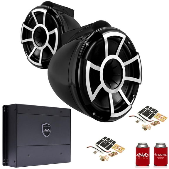 Wet Sounds REV10B-X 10" Black Tower Speakers with X-Mounts & SYN-DX4 800 Watt Amplifier