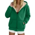 thumbnail image 2 of BOBOGOJP Oversized Zip Up Hoodie for Women Hooded Jackets Full Zipped Sweatshirts Womens Fall Fashion 2025 Fleece Lined Hoodies Green for Size XL, 2 of 5
