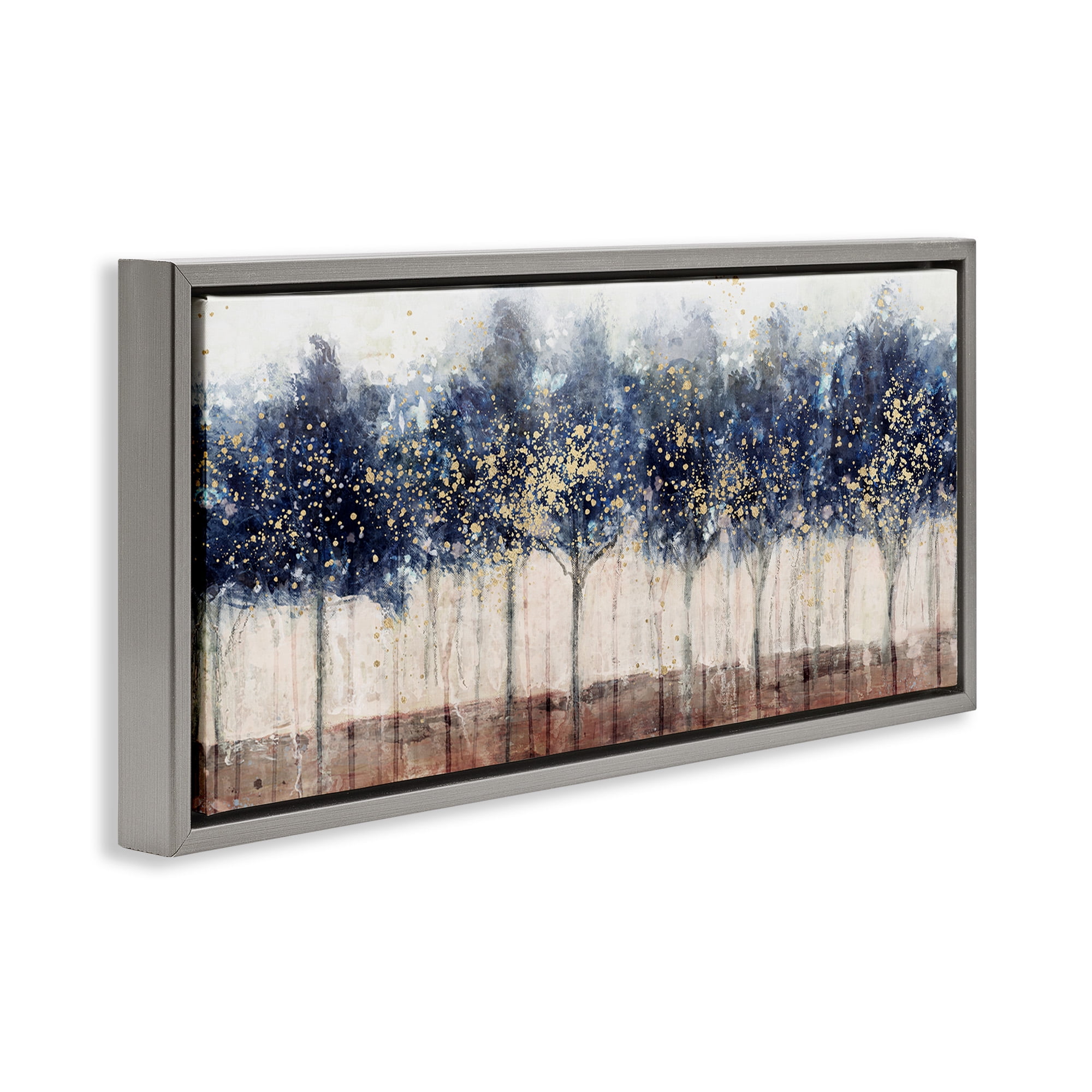 Stupell Industries Trees with Modern Splash Landscape Painting Gray Floater Framed Canvas Art Print Wall Art, 25 x 11