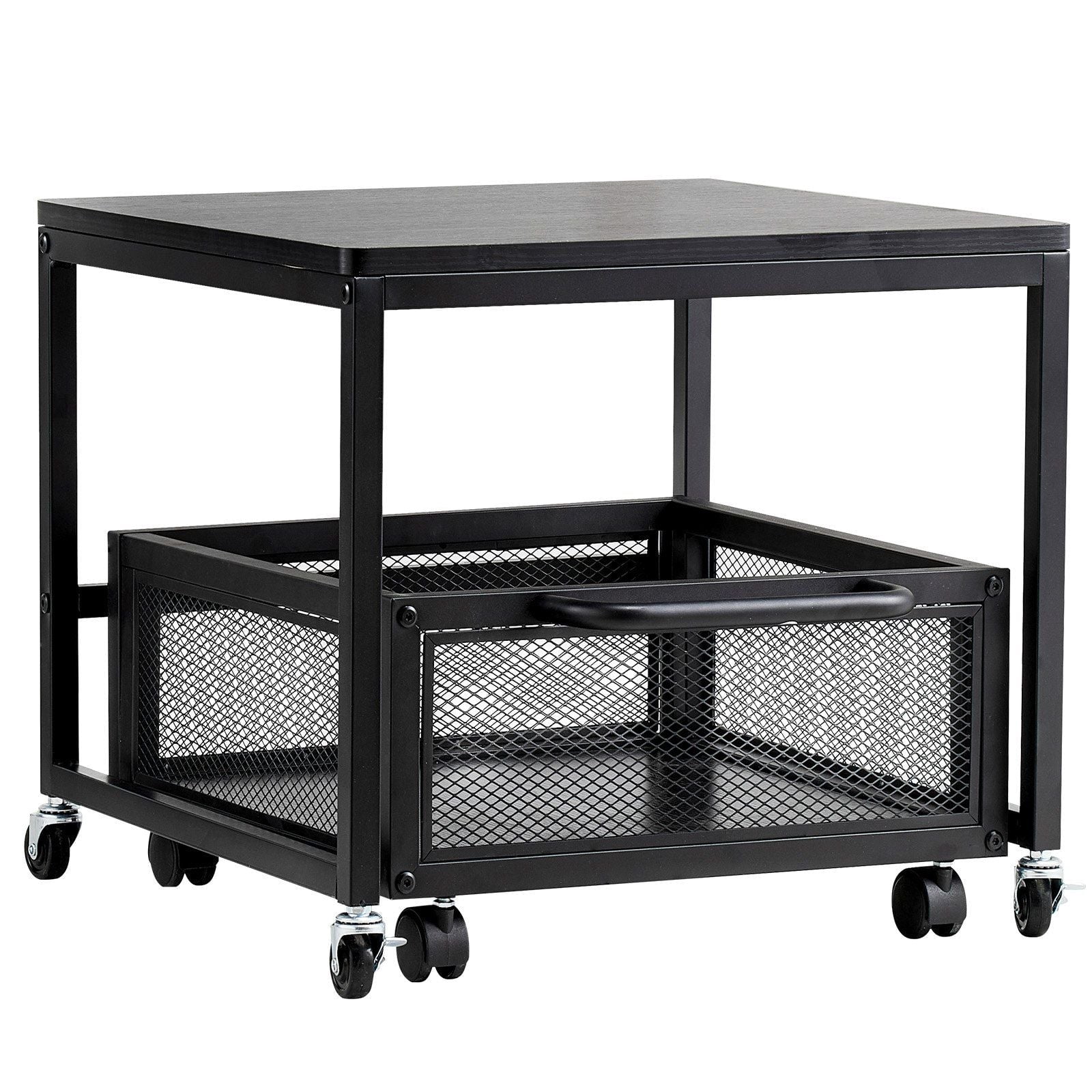Mini Fridge Stand with Storage, 198 lbs Mini Fridge Table with Movable Storage Cart & Swivel Wheels, Beverage Refrigerator Stand for Coffee Bar, Mini Fridge Organizer for Office Home Dorm, Black
