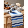 thumbnail image 6 of ERUNPONLY Blue Ombre Striped Table Runner - 60 Inch Long Farmhouse Stripes Simple Art Cotton and Linen Blended Dress Scarves Farmhouse Table Runner for Kitchen Dining, Coffee Table, 13"x60", 6 of 8