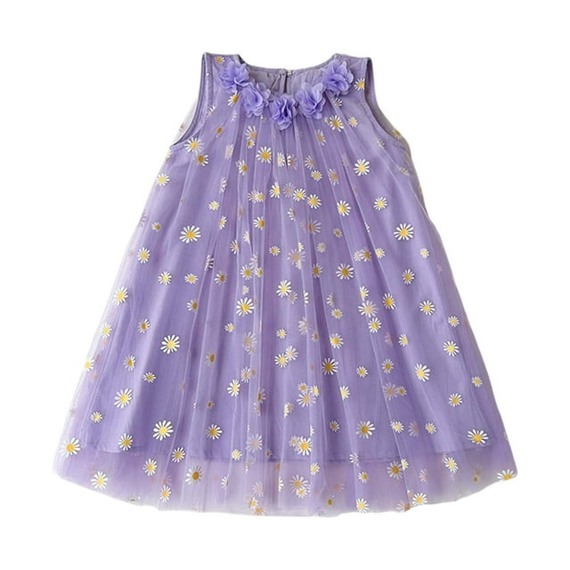 Robes d'Été pour Filles Robe Sans Manches en Maille avec 3D pour Plage École Fête Tenue de Printemps Âge 3 8 Ans Robe à Pois pour Filles