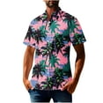 thumbnail image 2 of Handshe Men's Hawaiian Shirt Tops Vintage Short Sleeve Button Down Beach Shirt Male Tropical Floral Summer Pullover Party Holiday, 2 of 5