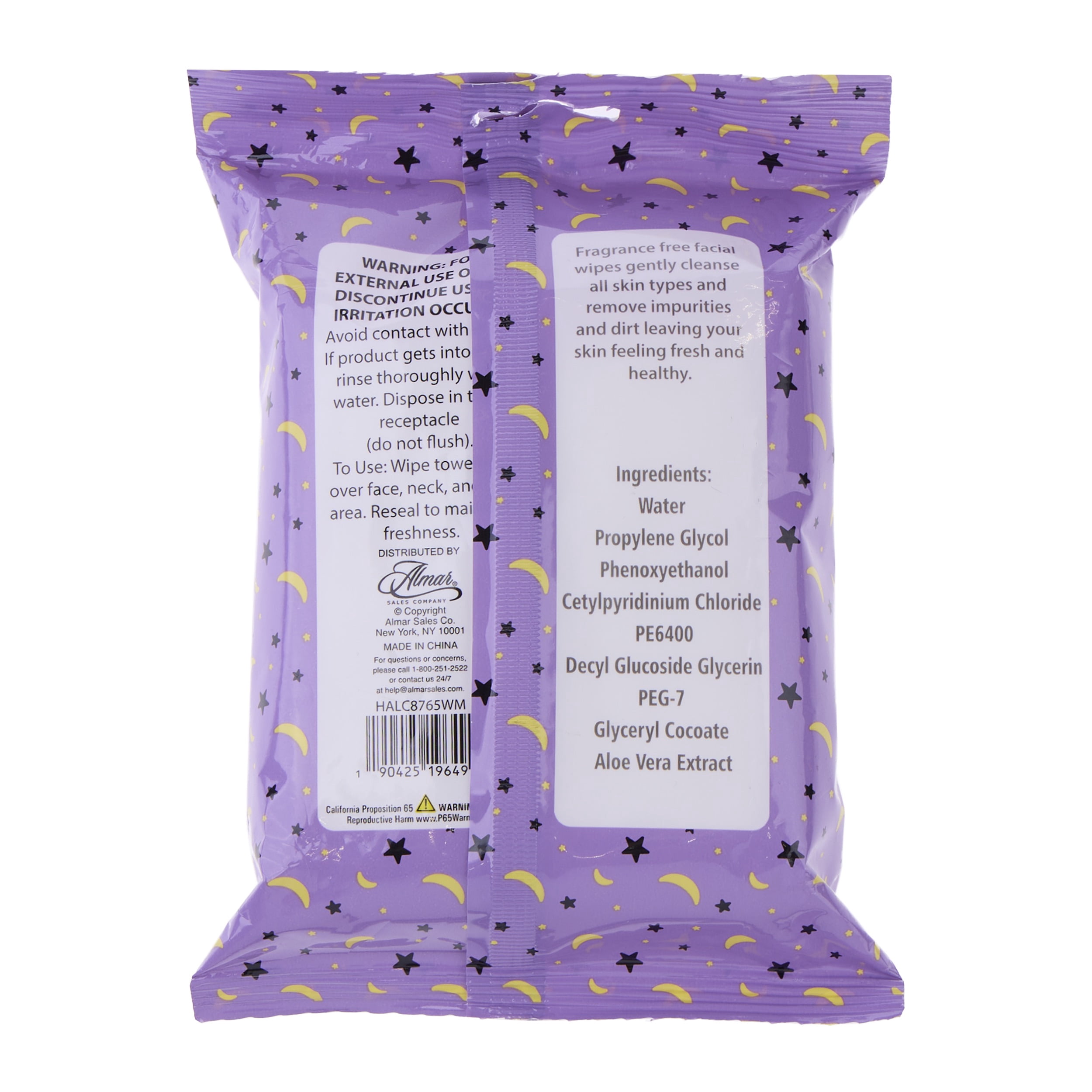 25 Count Makeup Removing Wipes Star and Moon Packaging, Almar