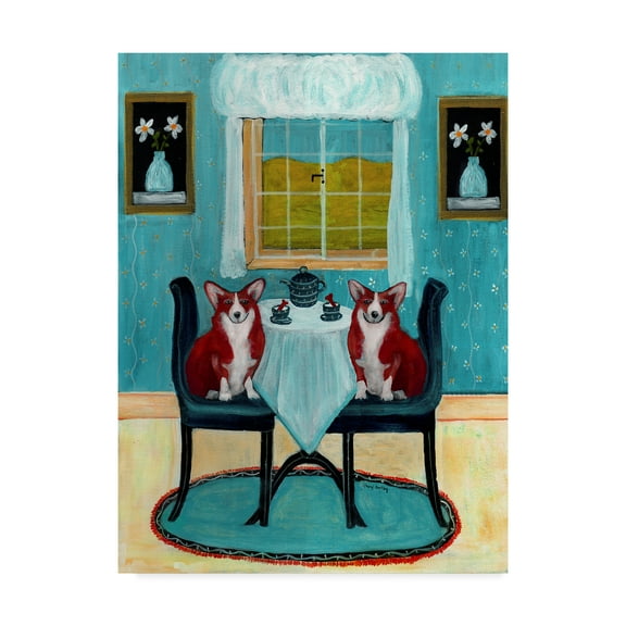 Trademark Fine Art 'Doggie Tea Time' Canvas Art by Cheryl Bartley