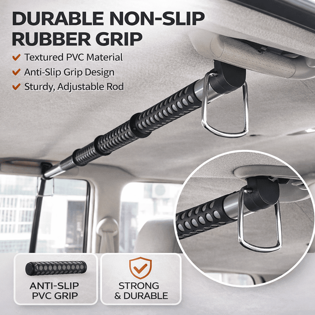 Car Clothes Hanging Rod, Adjustable Vehicle Garment Bar, Telescopic Backseat Hanger Pole with PVC Anti-Slip Grip for SUV Truck Van Interior Storage