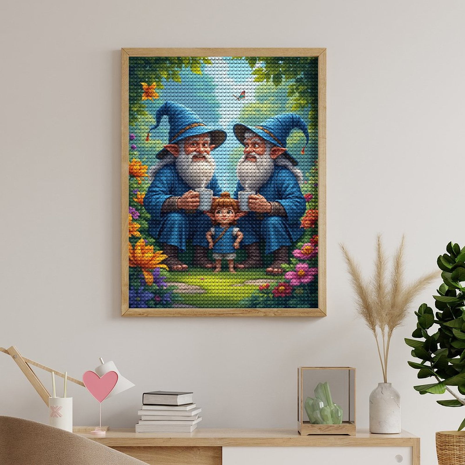 Diamond Art Kits for Adults, Garden Gnomes Family Gathering 5D Diamond Painting Kits for Adults Beginners, DIY Full Drill Diamond Painting, Gem Art and Crafts 12x16