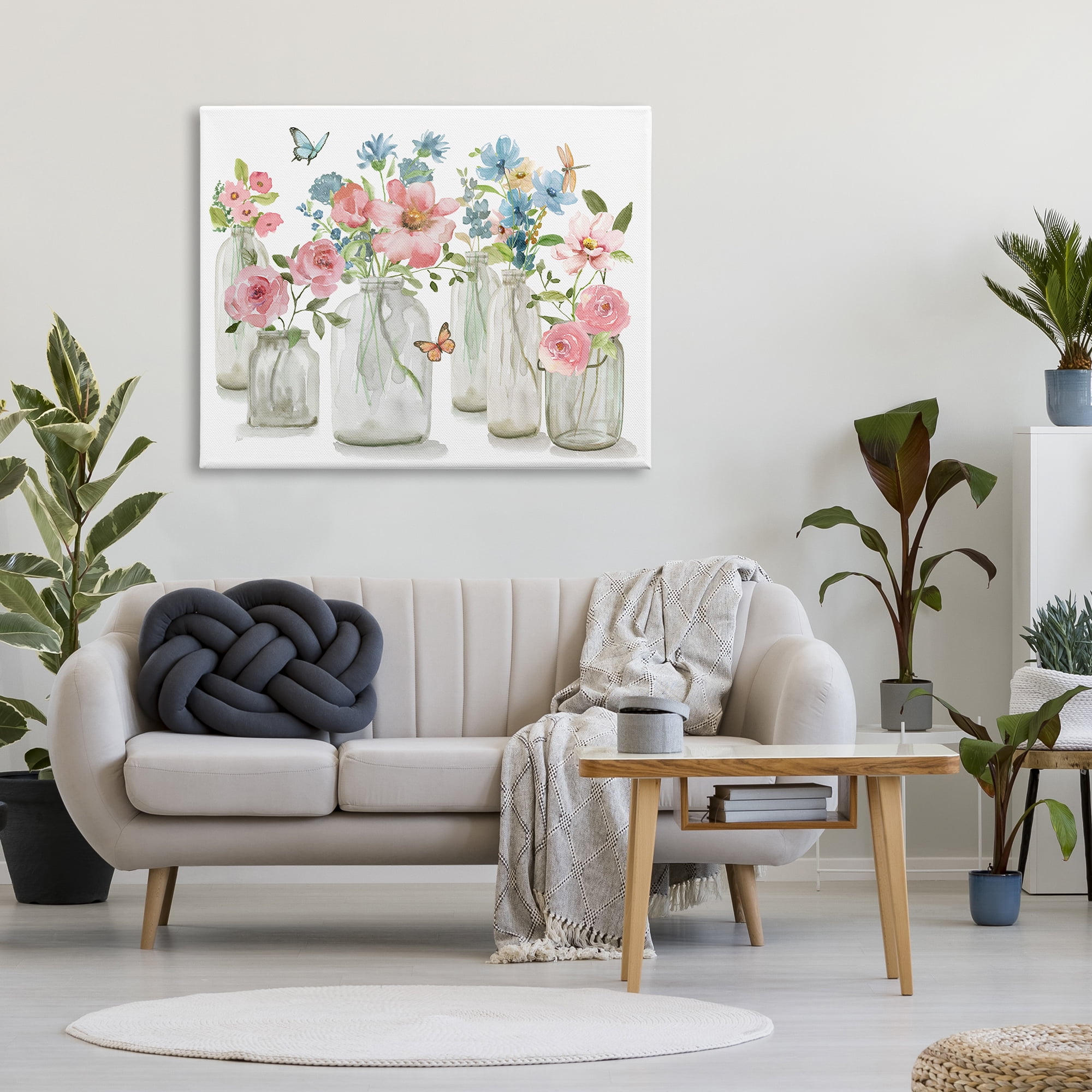 Stupell Industries Pink & Blue Flowers Botanical & Floral Painting Gallery Wrapped Canvas Art Print Wall Art, 48 x 36