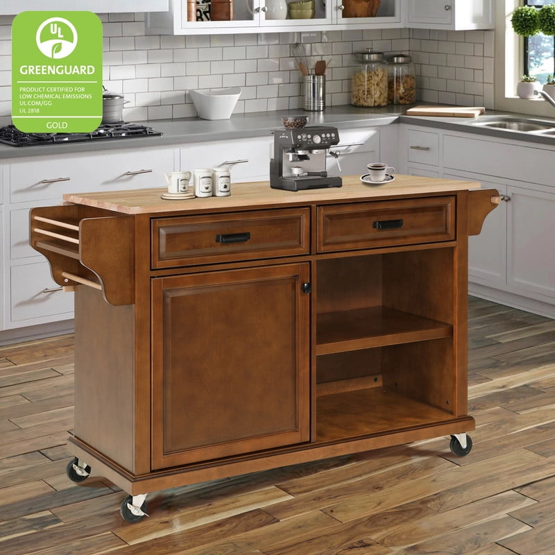 Kitchen Island Cart with Large Storage and drawers on Wheels or Solid Wood Feet