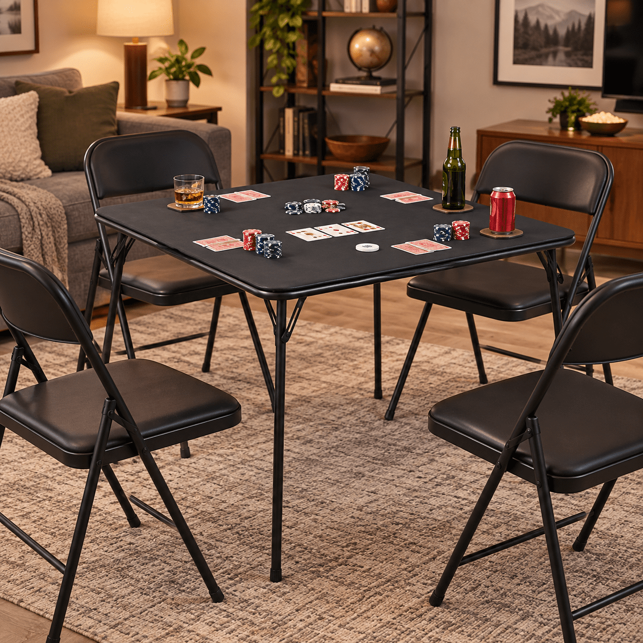 Homy Casa 31.5" Square Folding Card Table Portable Game Dining Table for Small Spaces Black