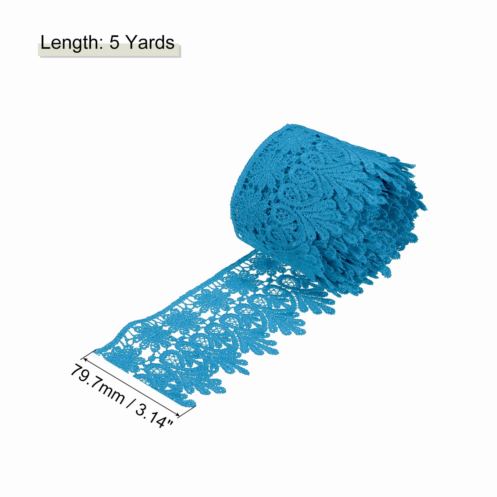 Uxcell 3.14 inch Wide 5 Yard Lace Ribbon Floral Pattern Blue Embroidered Lace Trim for Sewing Making, Gift Wrapping