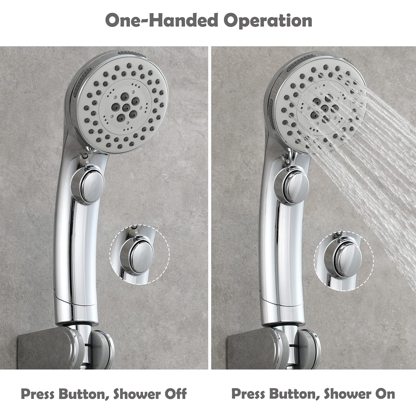 On/Off Shower Head RV ABS,High Pressure 5 Setting Hand Held Shower Head with Hose and Holder,Chrome