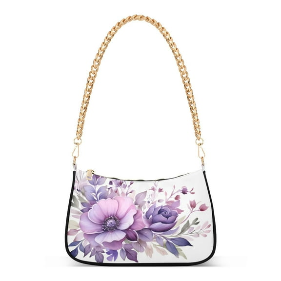 Ryvnso Flowers Purple Womens Chain Shoulder Bag Tote Handbags Clutch Hobo Purse with Zipper for Travel