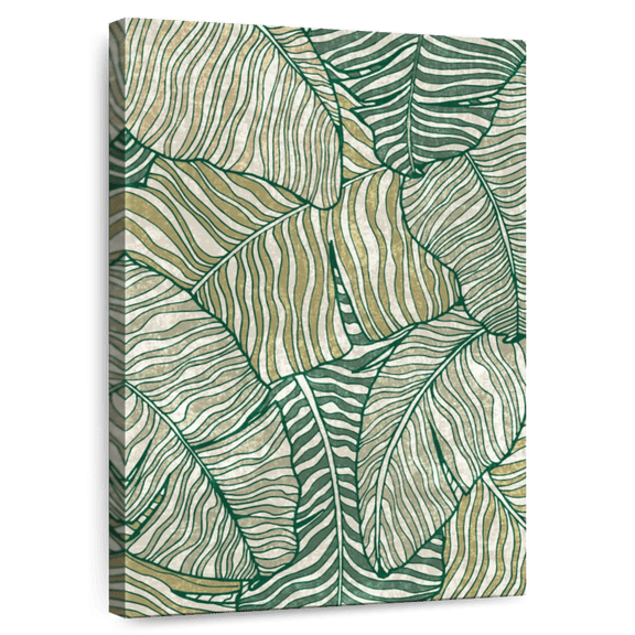 Elephant Stock Banana Leaf Lines Wall Art - Vertical Canvas Wall Art - Living Room Wall Decor - Floral And Botanical Canvas - Green And White Decor - 8" x 12"