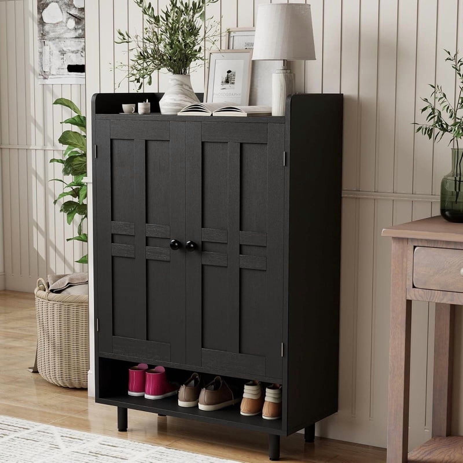 Hawsaiy Entrance Shoe Cabinet with Doors, 6-Tier Farmhouse Shoe Storage Organizer with Adjustable Shelves, Holds 18-24 Pairs, Entryway Shoe Rack Cabinet with Metal Legs