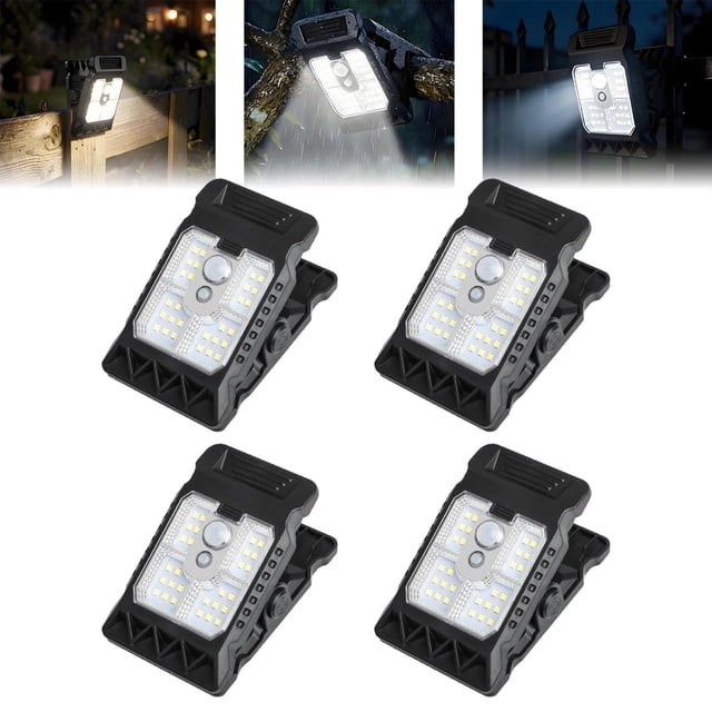 Solar Clip Light with Motion Sensor – Clip on Solar Lights Outdoor Waterproof, 3 Modes, Portable LED Camping Light for Fence, Patio Umbrella, Garage, Garden (Black)