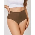thumbnail image 2 of Women No Show High Waisted Panties Tagless Wave Edge Full Coverage Ladies Briefs Coffee Brown S, 2 of 8