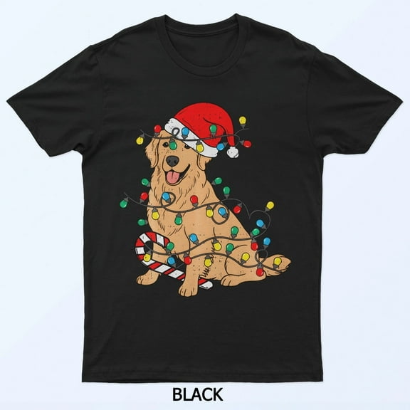 Golden Retriever Lights Christmas T-Shirt – Festive Dog Lover Graphic Tee – Cozy Holiday Vibes Shirt