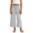 thumbnail image 2 of UQJfacai Capri Pants for Girls High Waisted Wide Leg Linen Palazzo Trousers Pull On Elastic Smock Waist Loose Flowy Pants 4-14 Years, 2 of 7
