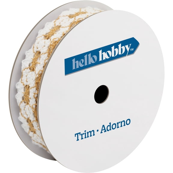 Hello Hobby White/Natural Crochet Lace Sewing Trim, 7/8 in x 3 yd