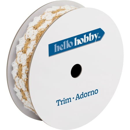 Hello Hobby White/Natural Crochet Lace Sewing Trim, 7/8 in x 3 yd
