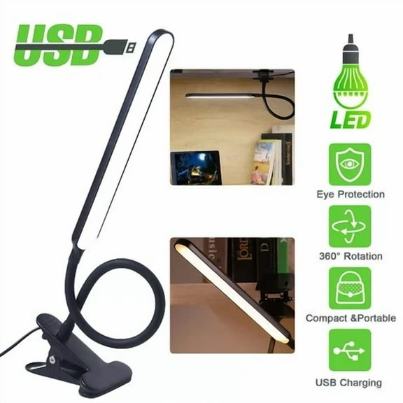 Led Desk Lamp Dimmable Clip-On Flexible Reading Light Gooseneck Adjustable Lamp