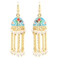 thumbnail image 1 of Efulgenz Indian Jewelry Bollywood Antique Faux Pearl Drop Floral Long Chain Tassel Jhumka Jhumki Hook Dangle Earrings Set, 1 of 4