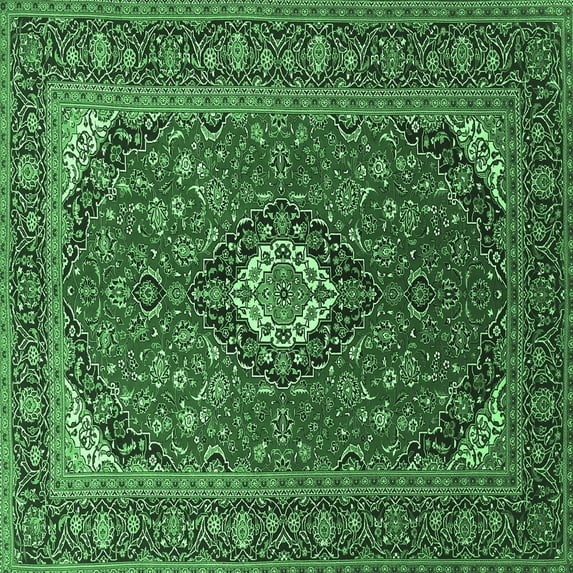 Ahgly Company Indoor Square Medallion Emerald Green Traditional Area Rugs, 7' Square