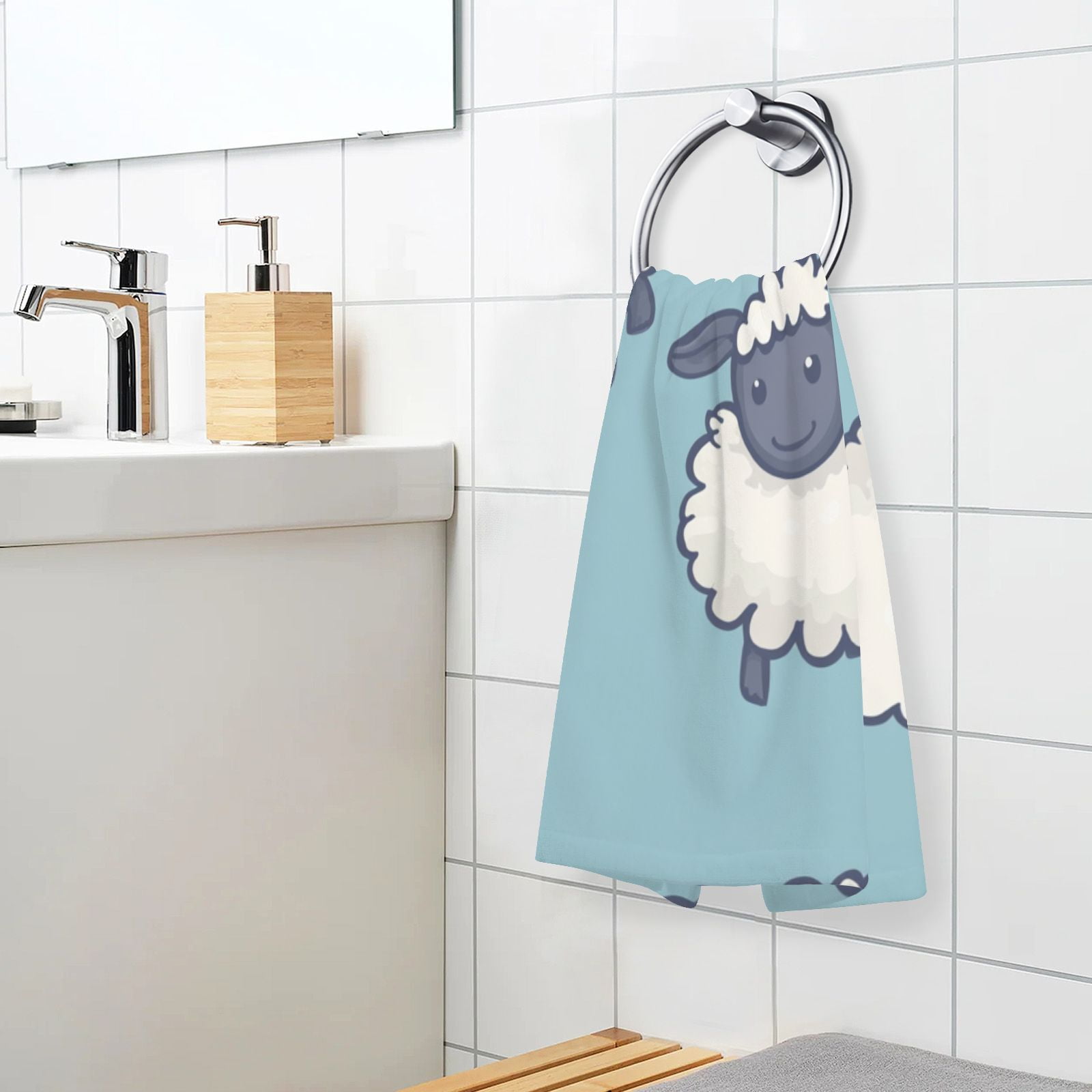 Sheeps in Blue Hand Towels Cotton Bath Towels Large Face Towels Absorbent for Bathroom 2 Packs
